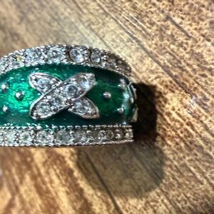 Vintage Emerald Green Crystal Enamel Statement Ring - Women Jewelry